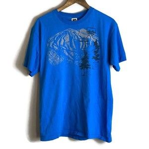 THE NORTH FACE Mens Blue Graphic Short Sleeve T Shirt Size M Ski Lift Mountain